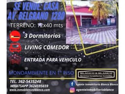 SE VENDE: AV. BELGRANO 1280. CASA 3 DORMITORIOS