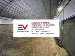 ALQUILER. BARRIO JARDIN. GALPON 800 MTS CUBIERTOS. LUZ TRIFASICA