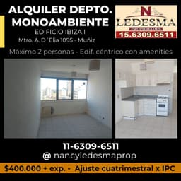 $400.000 ALQ Monoambiente en Edif. IBIZA I