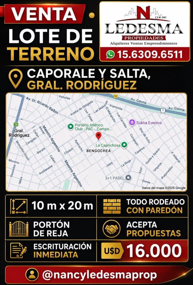 U$d 16.000 oportunidad Lote Gral Rodriguez — foto 1